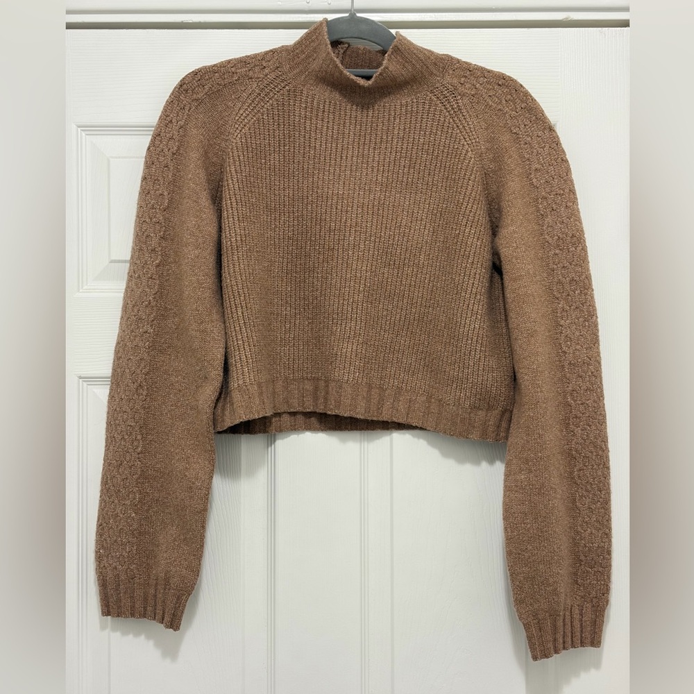Cropped, Wide- Sleeve Mock Neck Sweater